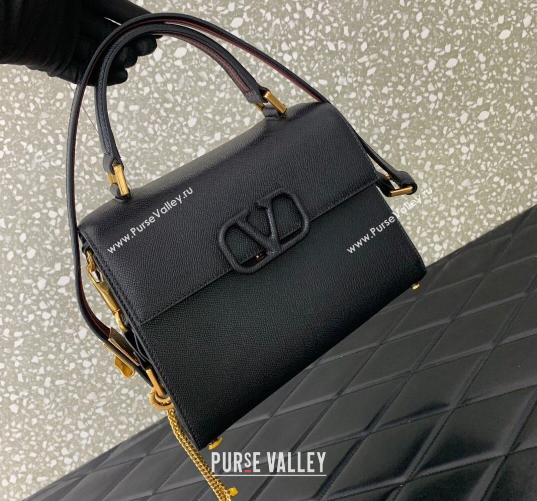 Valentino Medium VSLING Grainy Calfskin Handbag Black 2025 2828 (LKF-250626002)