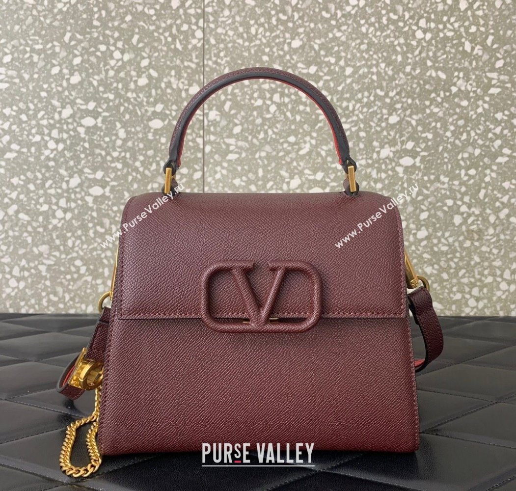 Valentino Small VSLING Grainy Calfskin Handbag Dark Burgundy 2025 2727 (LKF-250626008)