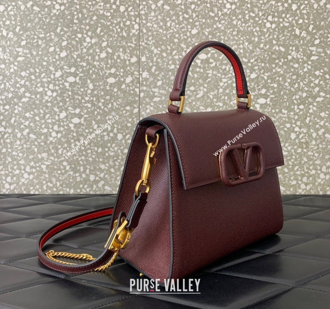 Valentino Small VSLING Grainy Calfskin Handbag Dark Burgundy 2025 2727 (LKF-250626008)