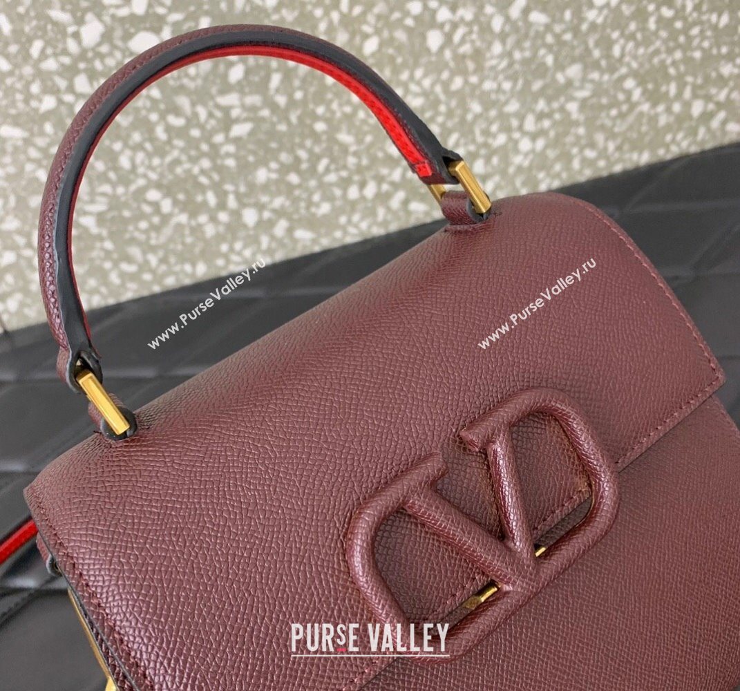Valentino Small VSLING Grainy Calfskin Handbag Dark Burgundy 2025 2727 (LKF-250626008)