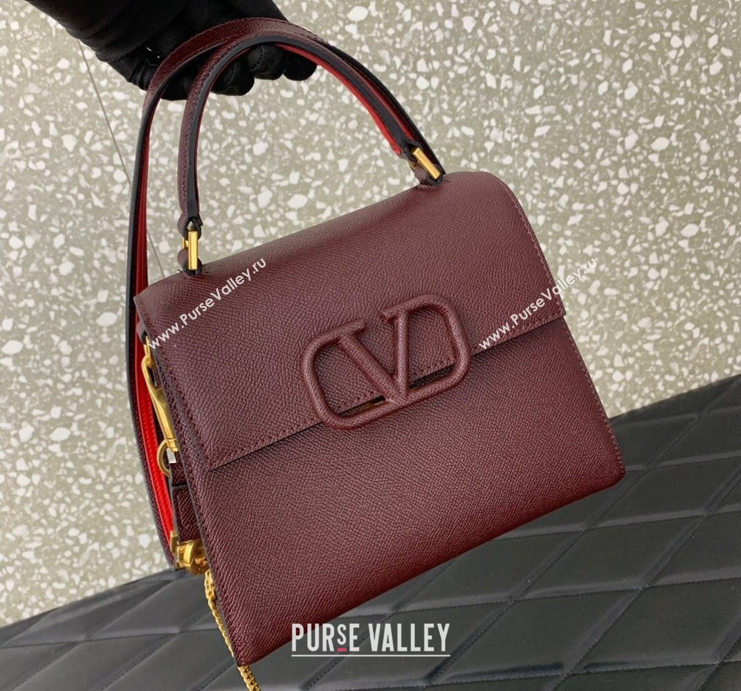 Valentino Small VSLING Grainy Calfskin Handbag Dark Burgundy 2025 2727 (LKF-250626008)