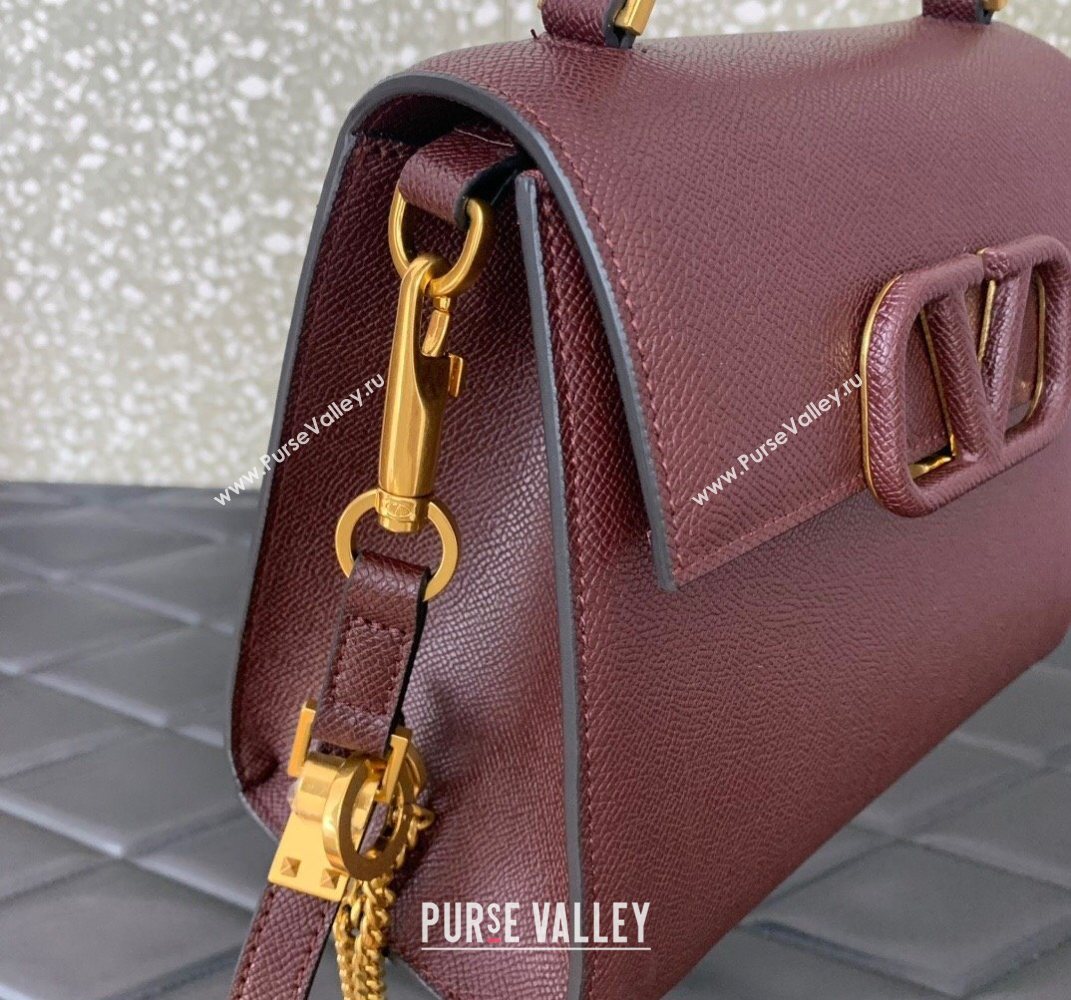 Valentino Small VSLING Grainy Calfskin Handbag Dark Burgundy 2025 2727 (LKF-250626008)