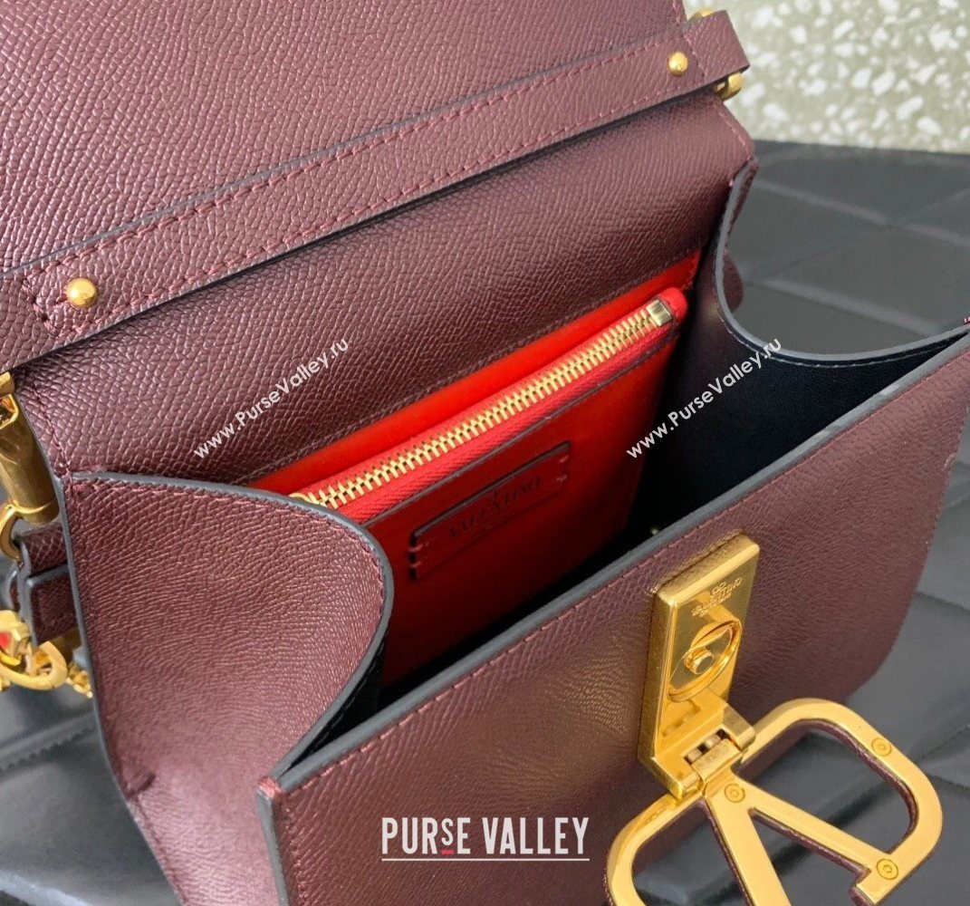 Valentino Small VSLING Grainy Calfskin Handbag Dark Burgundy 2025 2727 (LKF-250626008)