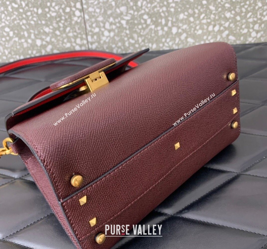 Valentino Small VSLING Grainy Calfskin Handbag Dark Burgundy 2025 2727 (LKF-250626008)