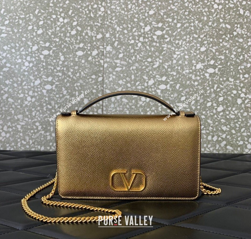 Valentino VLogo Signature Grainy Calfskin Wallet with Chain Gold Yellow 2025 VLTN068 (LKF-250626018)