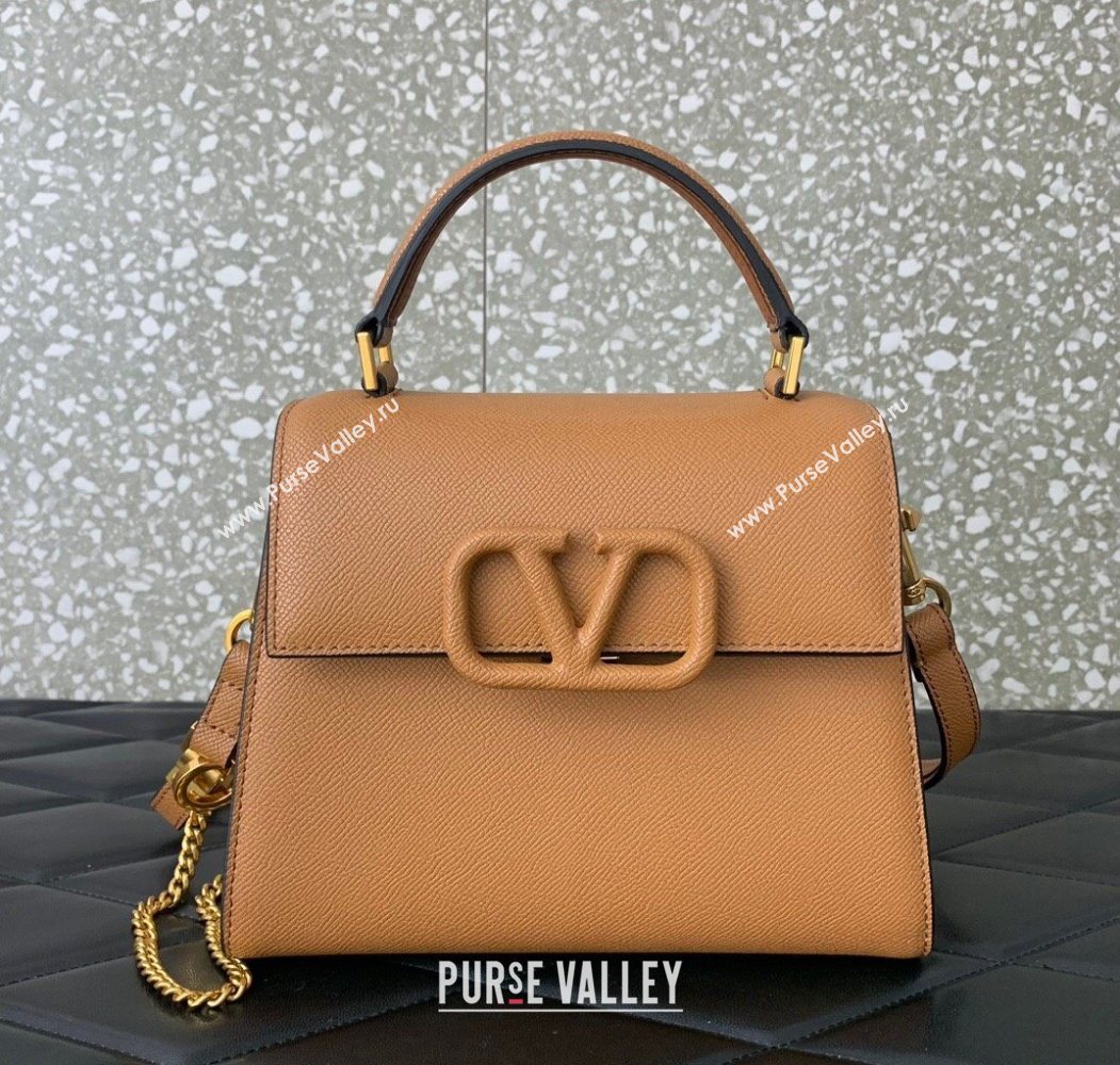 Valentino Small VSLING Grainy Calfskin Handbag Apricot 2025 2727 (LKF-250626009)