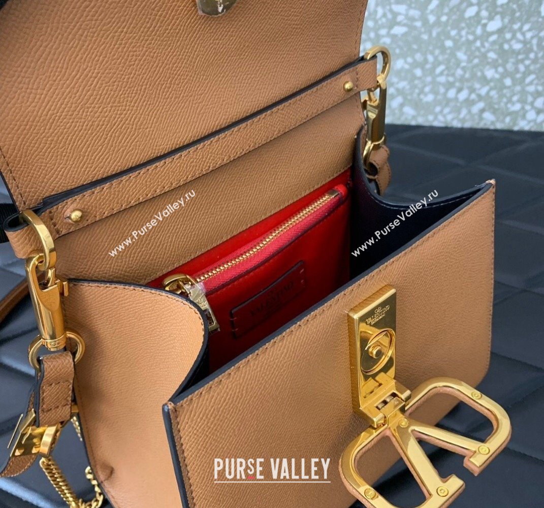 Valentino Small VSLING Grainy Calfskin Handbag Apricot 2025 2727 (LKF-250626009)