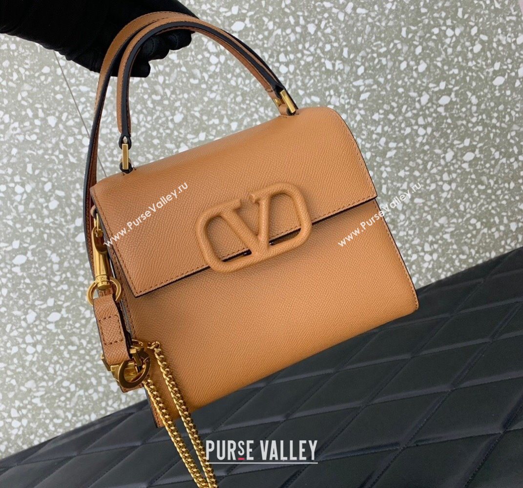 Valentino Small VSLING Grainy Calfskin Handbag Apricot 2025 2727 (LKF-250626009)