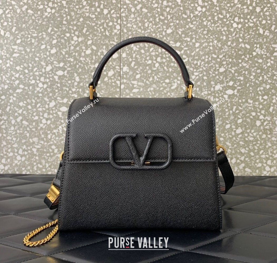 Valentino Small VSLING Grainy Calfskin Handbag Black 2025 2727 (LKF-250626006)