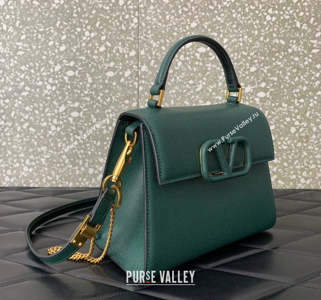 Valentino Small VSLING Grainy Calfskin Handbag Green 2025 2727 (LKF-250626007)