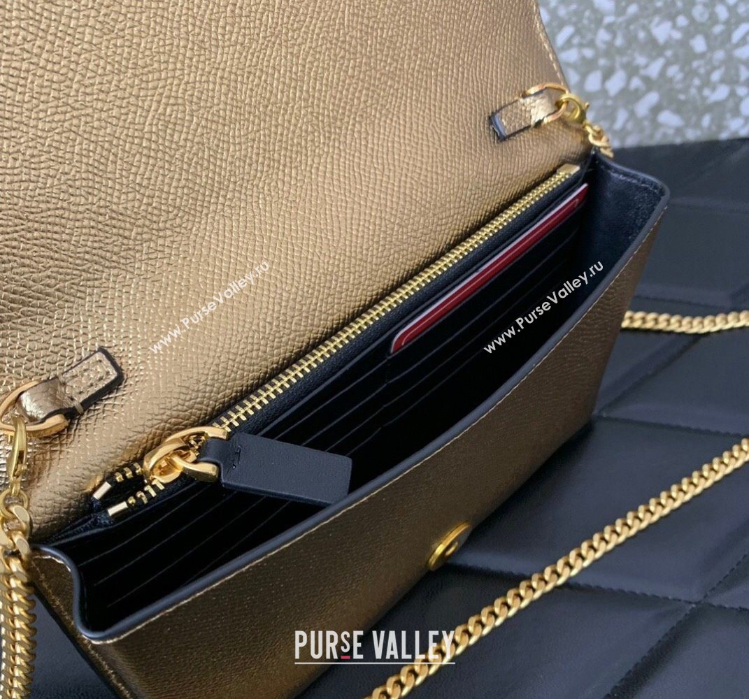 Valentino VLogo Signature Grainy Calfskin Wallet with Chain Gold Yellow 2025 VLTN068 (LKF-250626018)