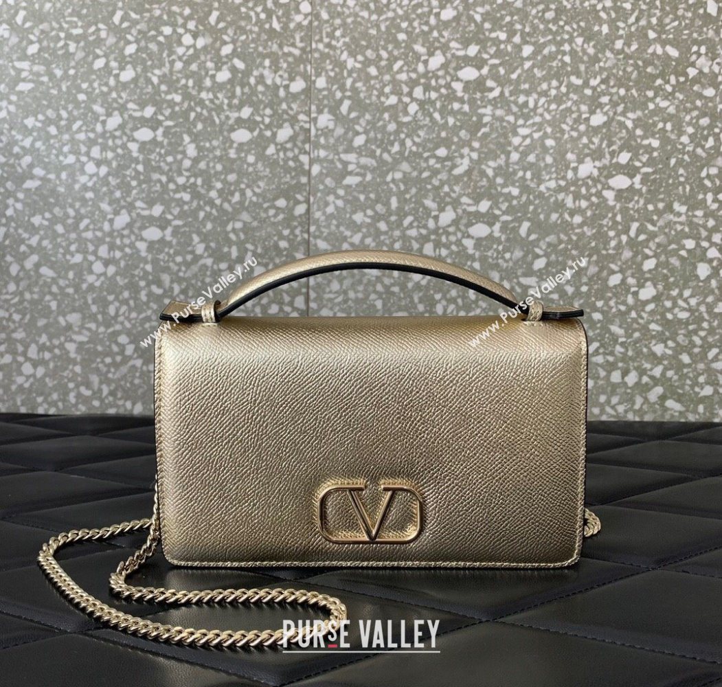 Valentino VLogo Signature Grainy Calfskin Wallet with Chain Light Gold 2025 VLTN068 (LKF-250626019)
