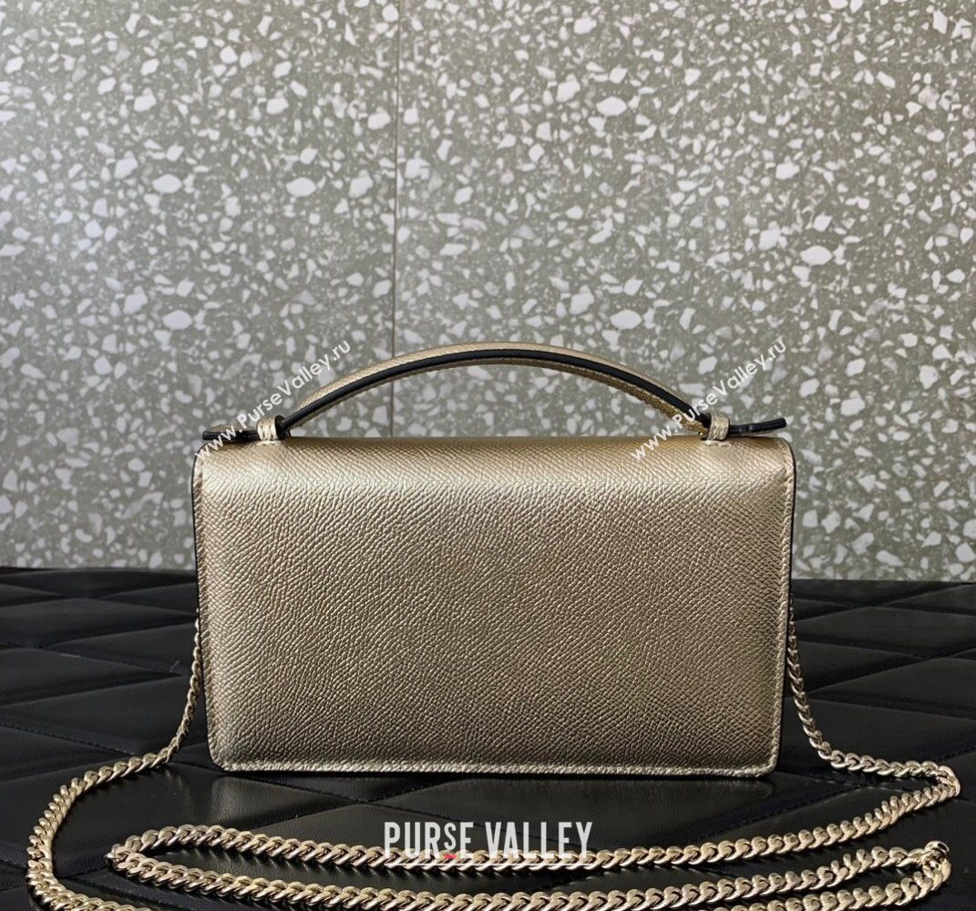 Valentino VLogo Signature Grainy Calfskin Wallet with Chain Light Gold 2025 VLTN068 (LKF-250626019)