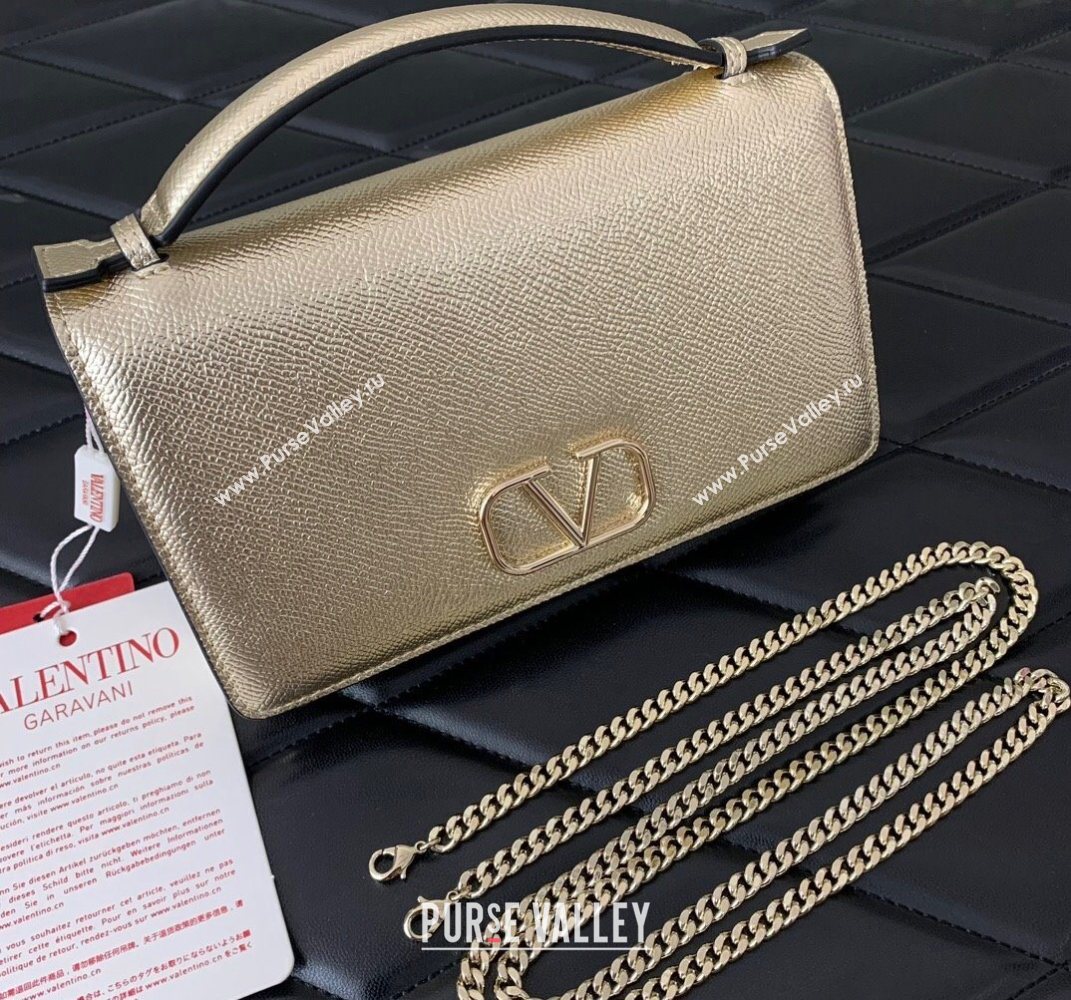 Valentino VLogo Signature Grainy Calfskin Wallet with Chain Light Gold 2025 VLTN068 (LKF-250626019)