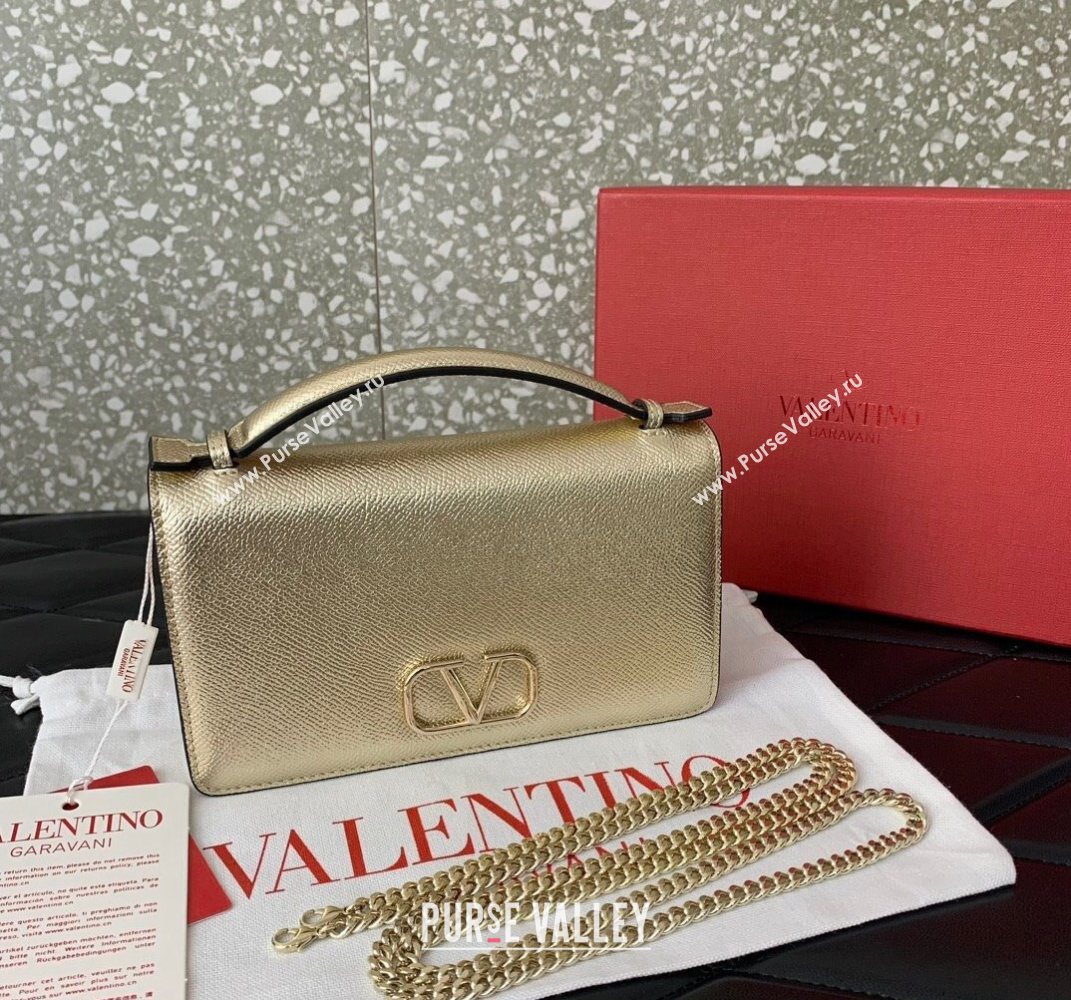 Valentino VLogo Signature Grainy Calfskin Wallet with Chain Light Gold 2025 VLTN068 (LKF-250626019)