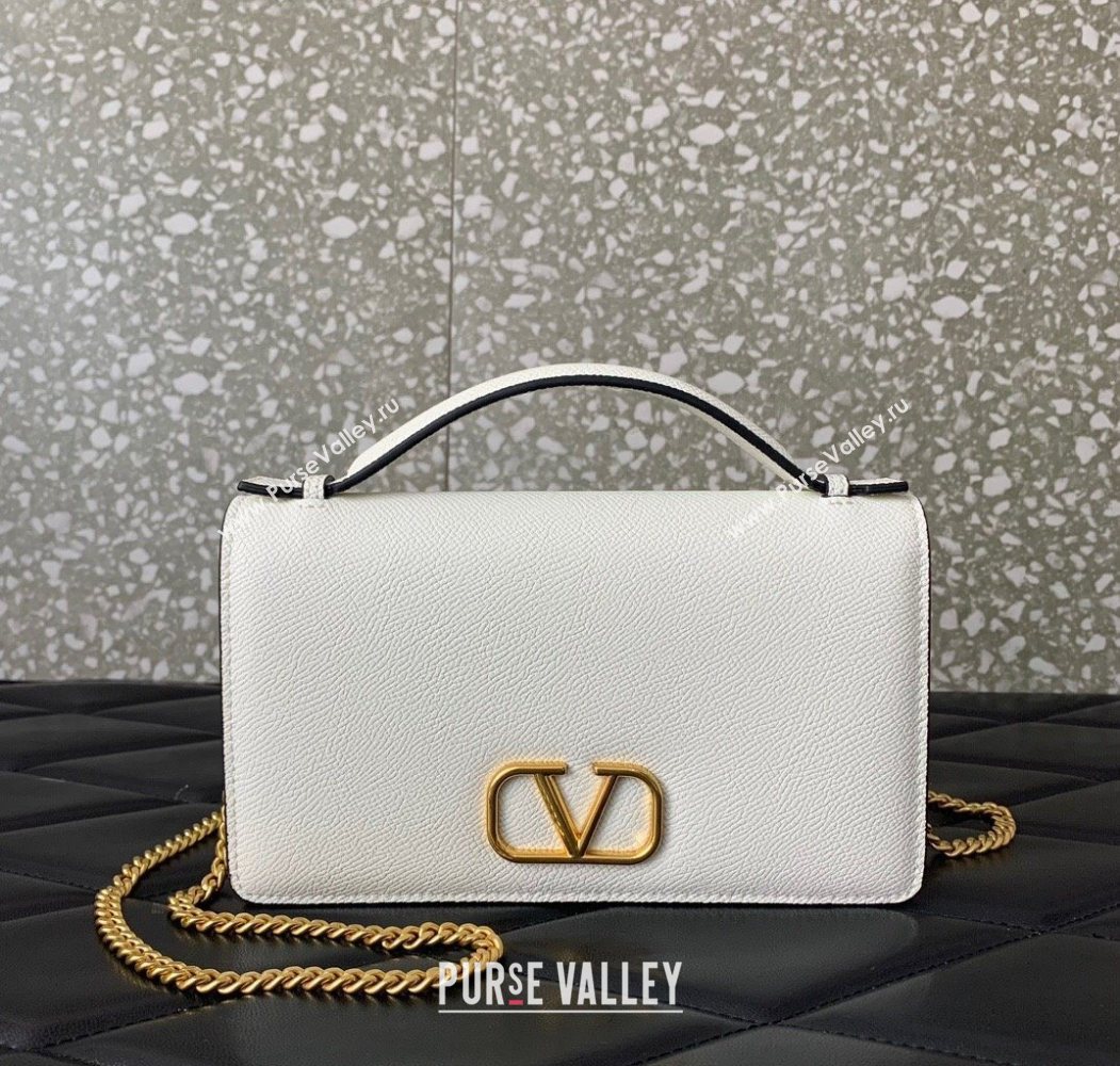 Valentino VLogo Signature Grainy Calfskin Wallet with Chain White 2025 VLTN068 (LKF-250626016)