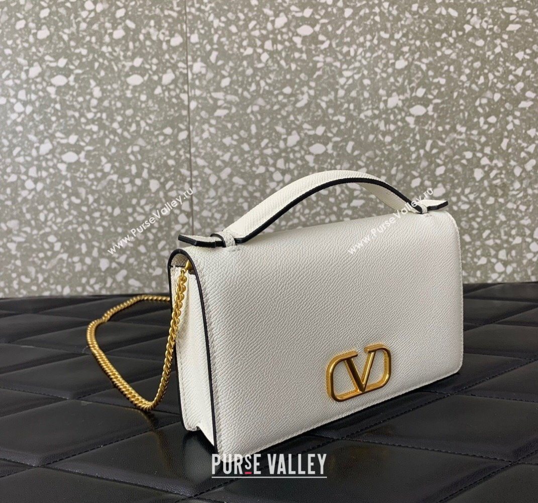 Valentino VLogo Signature Grainy Calfskin Wallet with Chain White 2025 VLTN068 (LKF-250626016)