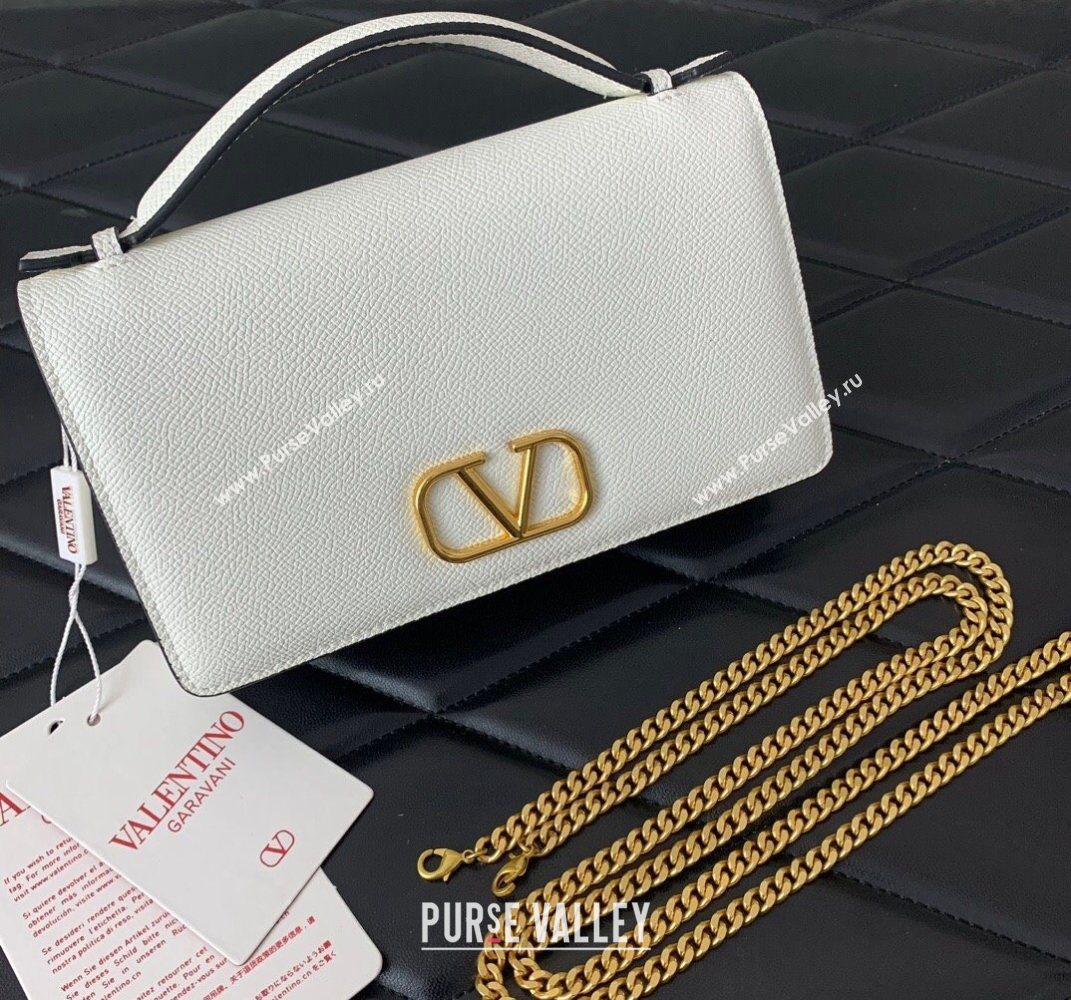 Valentino VLogo Signature Grainy Calfskin Wallet with Chain White 2025 VLTN068 (LKF-250626016)