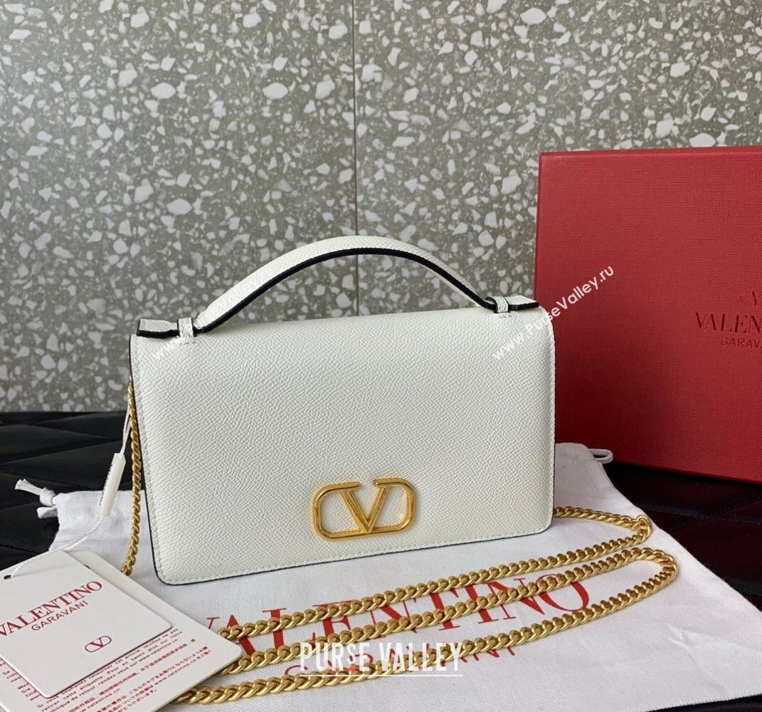 Valentino VLogo Signature Grainy Calfskin Wallet with Chain White 2025 VLTN068 (LKF-250626016)
