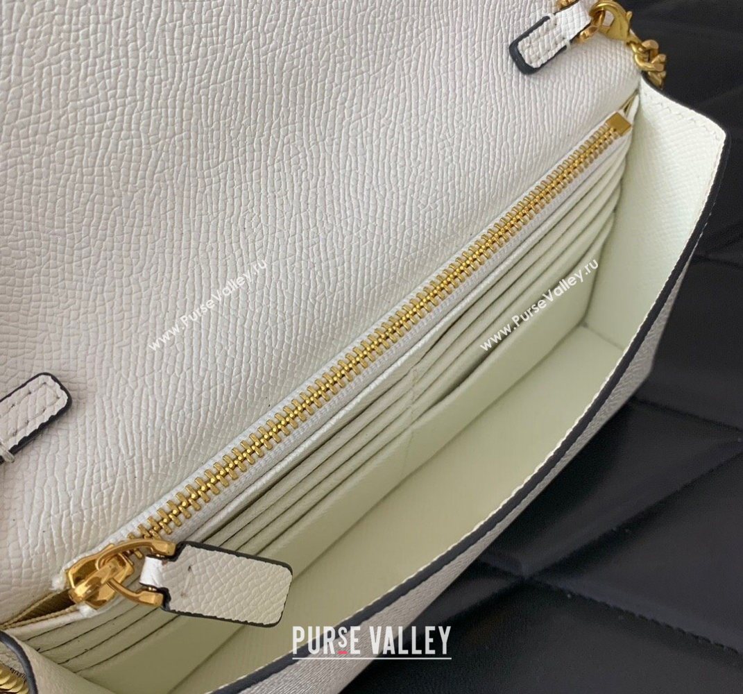 Valentino VLogo Signature Grainy Calfskin Wallet with Chain White 2025 VLTN068 (LKF-250626016)