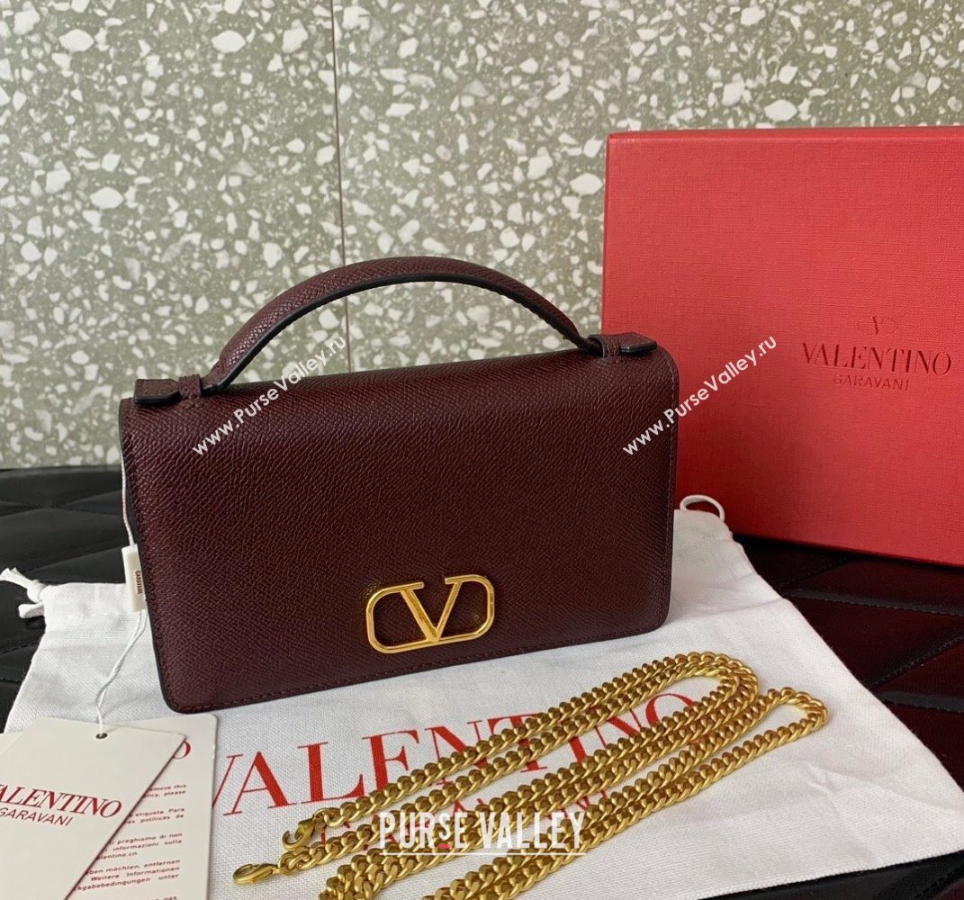 Valentino VLogo Signature Grainy Calfskin Wallet with Chain Dark Burgundy 2025 VLTN068 (LKF-250626020)