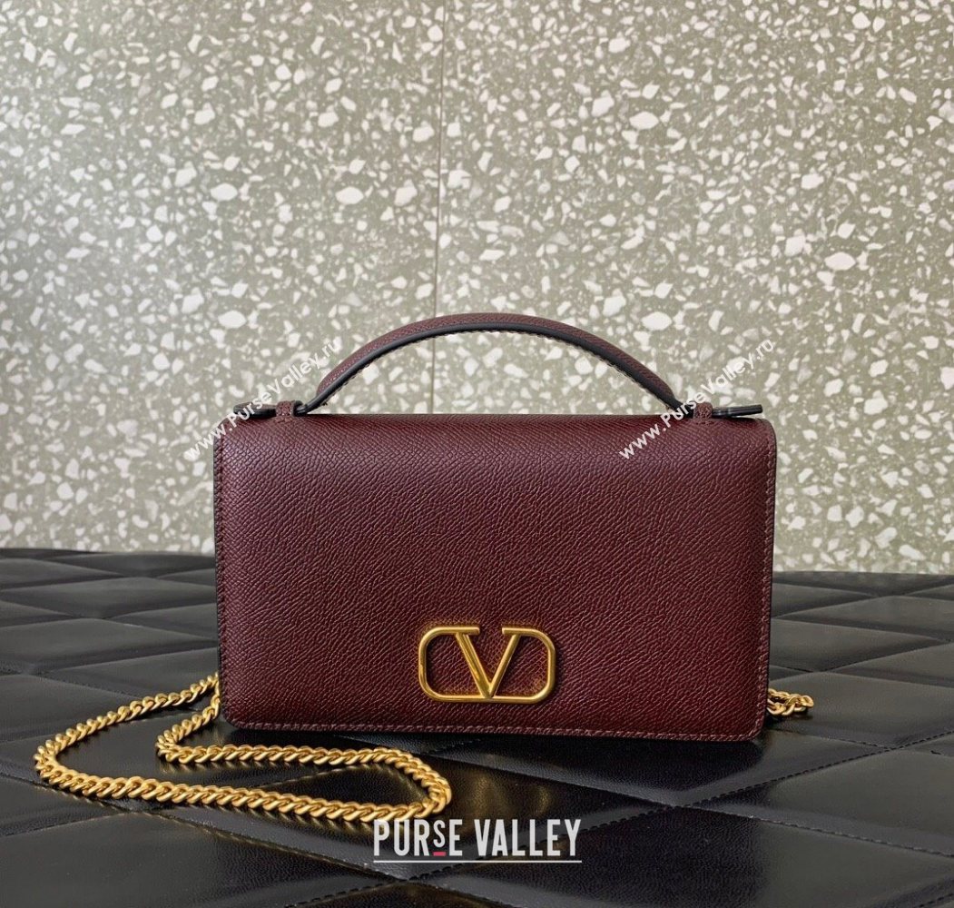Valentino VLogo Signature Grainy Calfskin Wallet with Chain Dark Burgundy 2025 VLTN068 (LKF-250626020)
