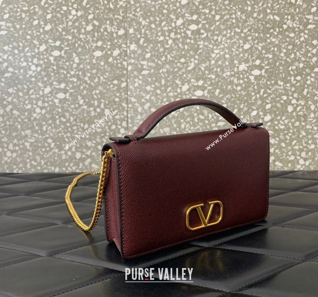 Valentino VLogo Signature Grainy Calfskin Wallet with Chain Dark Burgundy 2025 VLTN068 (LKF-250626020)