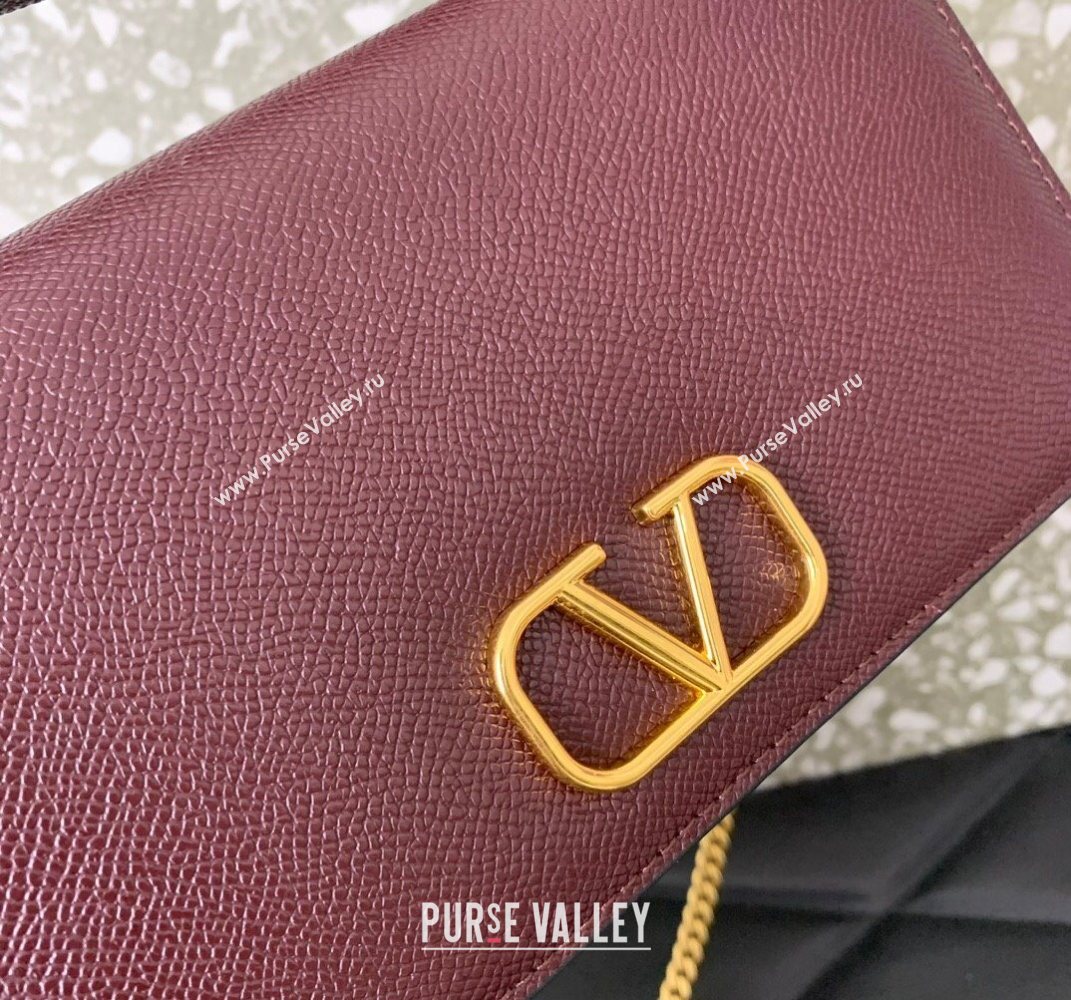 Valentino VLogo Signature Grainy Calfskin Wallet with Chain Dark Burgundy 2025 VLTN068 (LKF-250626020)