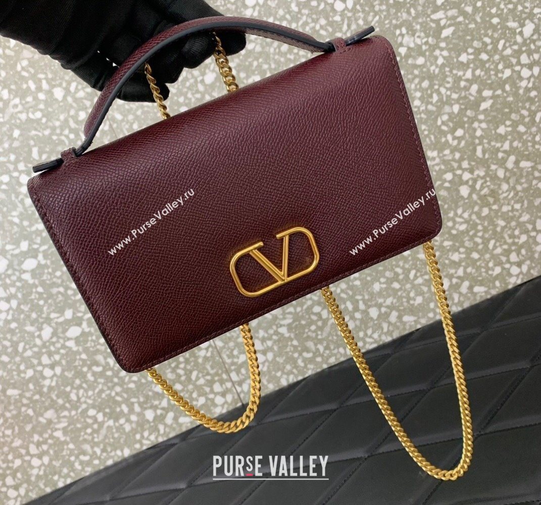 Valentino VLogo Signature Grainy Calfskin Wallet with Chain Dark Burgundy 2025 VLTN068 (LKF-250626020)