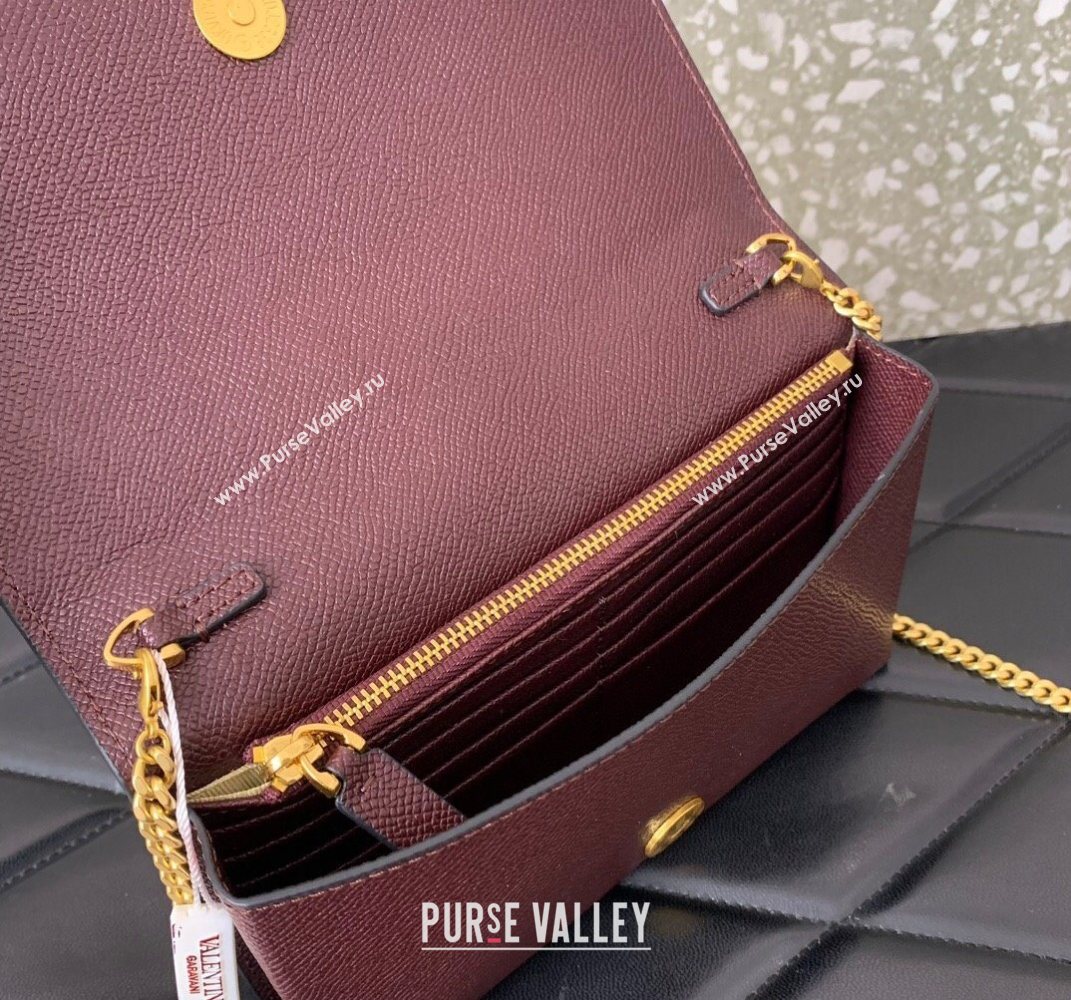 Valentino VLogo Signature Grainy Calfskin Wallet with Chain Dark Burgundy 2025 VLTN068 (LKF-250626020)