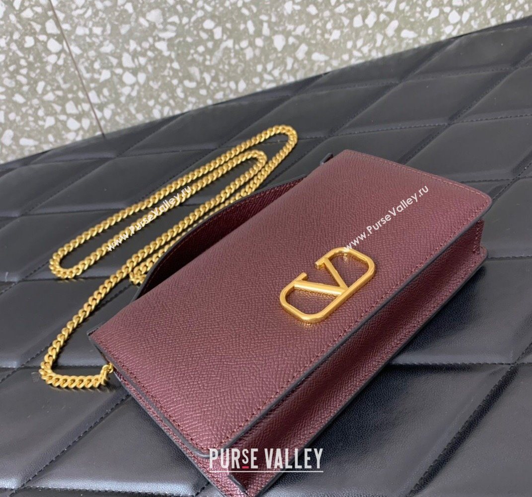 Valentino VLogo Signature Grainy Calfskin Wallet with Chain Dark Burgundy 2025 VLTN068 (LKF-250626020)