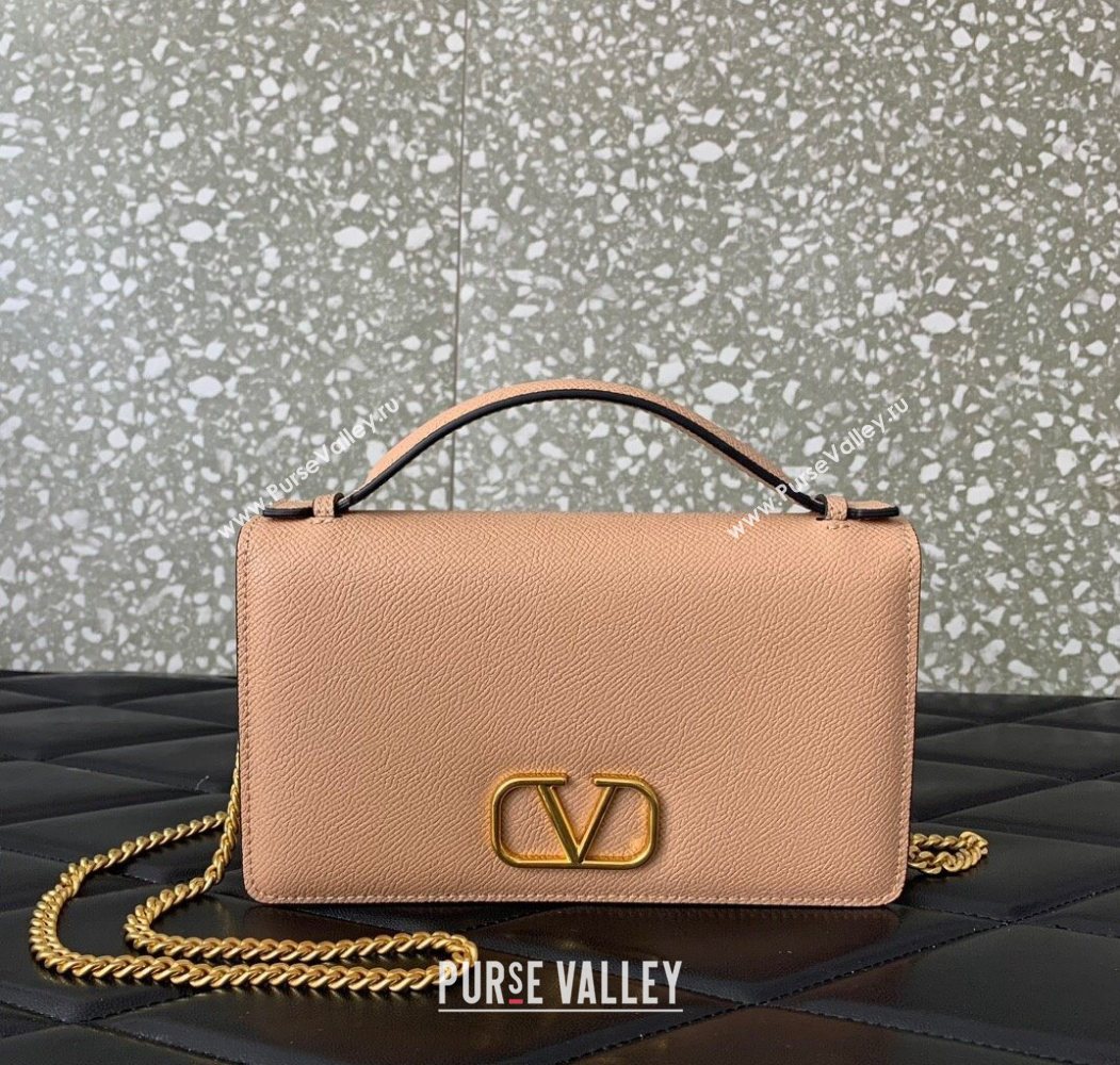 Valentino VLogo Signature Grainy Calfskin Wallet with Chain Apricot 2025 VLTN068 (LKF-250626021)