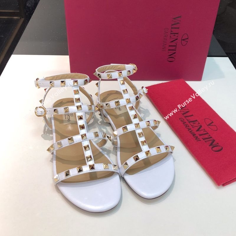 Valentino Classic Rockstud Flat Sandals in Calfskin Leather with Straps White 2025 0711 (XL-250711080)