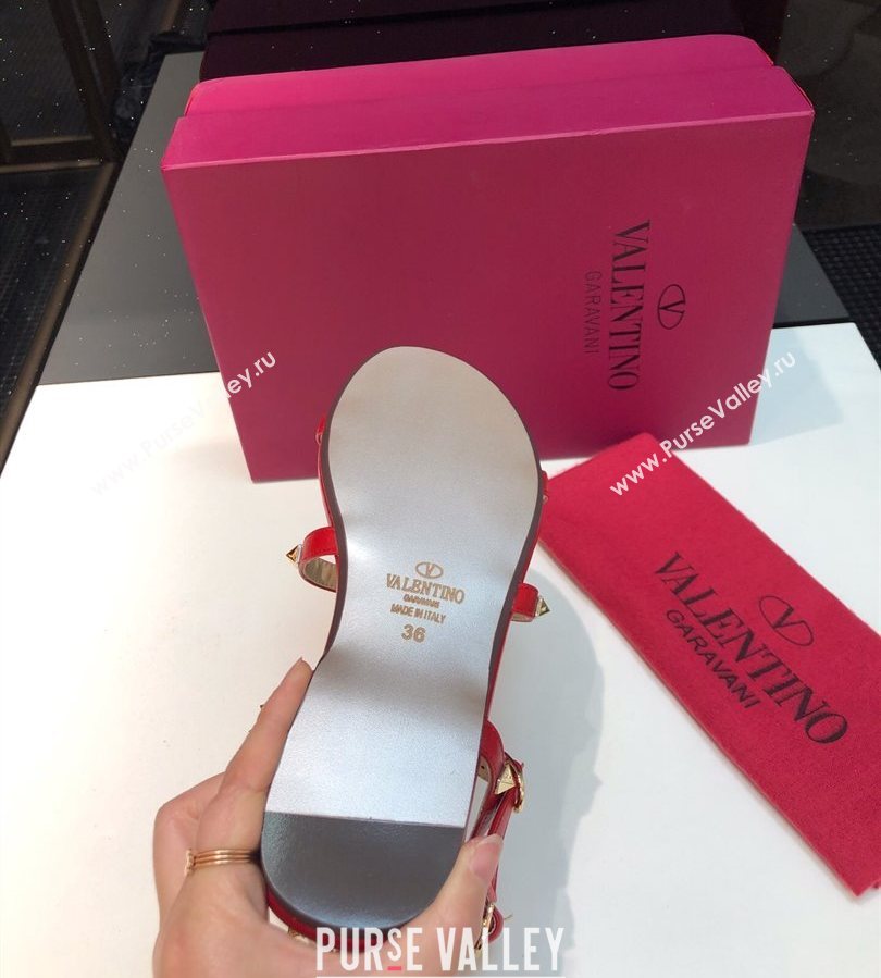 Valentino Classic Rockstud Flat Sandals in Calfskin Leather with Straps Black 2025 0711 (XL-250711077)