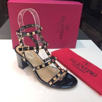 Valentino Classic Rockstud Heel Sandals 6.5cm in Patent Leather with Straps Black 2025 0711 (XL-250711082)