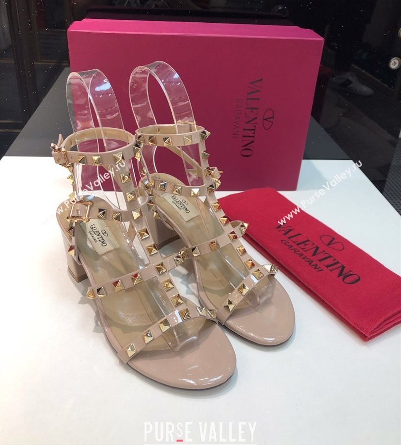 Valentino Classic Rockstud Heel Sandals 6.5cm in Patent Leather with Straps Nude 2025 0711 (XL-250711083)