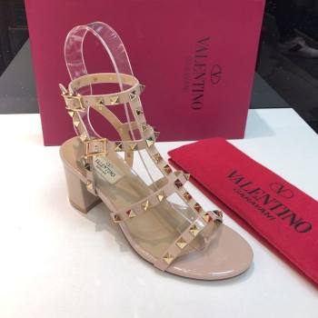 Valentino Classic Rockstud Heel Sandals 6.5cm in Patent Leather with Straps Nude 2025 0711 (XL-250711083)