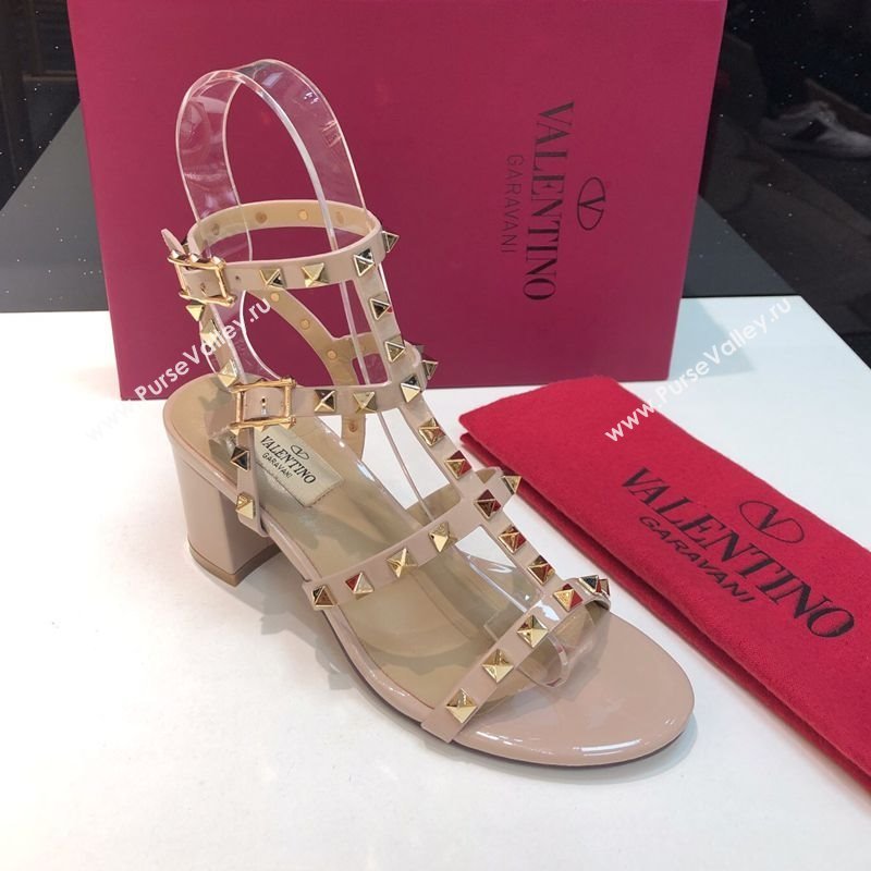Valentino Classic Rockstud Heel Sandals 6.5cm in Patent Leather with Straps Nude 2025 0711 (XL-250711083)