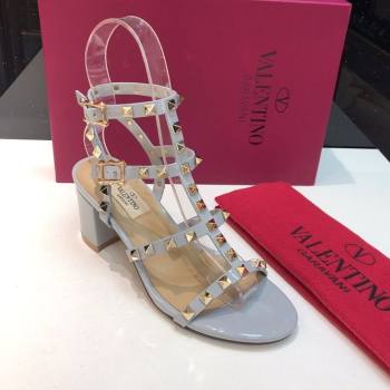 Valentino Classic Rockstud Heel Sandals 6.5cm in Patent Leather with Straps Blue 2025 0711 (XL-250711084)