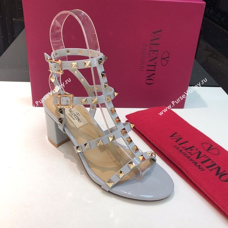Valentino Classic Rockstud Heel Sandals 6.5cm in Patent Leather with Straps Blue 2025 0711 (XL-250711084)
