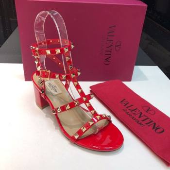 Valentino Classic Rockstud Heel Sandals 6.5cm in Patent Leather with Straps Red 2025 0711 (XL-250711085)