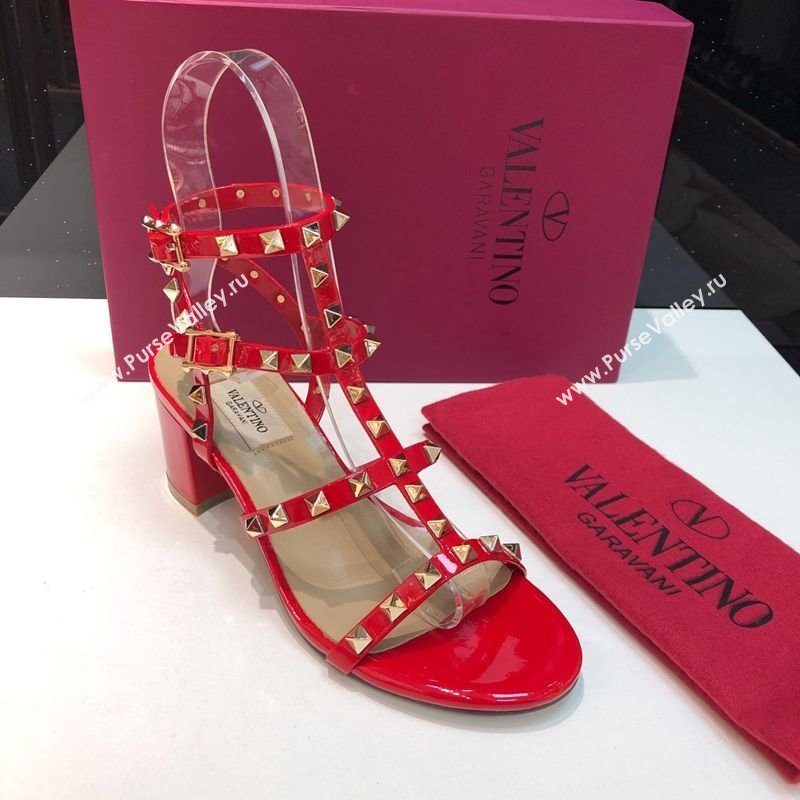 Valentino Classic Rockstud Heel Sandals 6.5cm in Patent Leather with Straps Red 2025 0711 (XL-250711085)