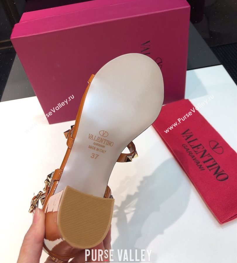 Valentino Classic Rockstud Heel Sandals 6.5cm in Patent Leather with Straps Brown 2025 0711 (XL-250711086)