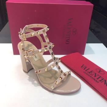 Valentino Classic Rockstud Heel Sandals 9.5cm in Patent Leather with Straps Nude 2025 0711 (XL-250711088)