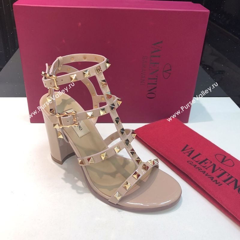 Valentino Classic Rockstud Heel Sandals 9.5cm in Patent Leather with Straps Nude 2025 0711 (XL-250711088)