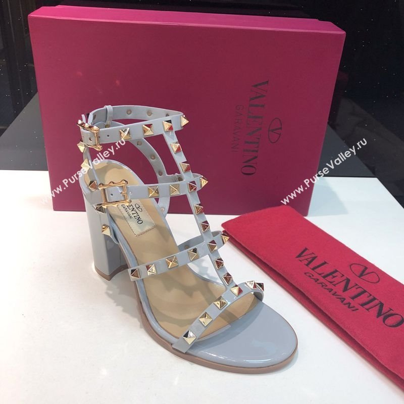 Valentino Classic Rockstud Heel Sandals 9.5cm in Patent Leather with Straps Blue 2025 0711 (XL-250711089)