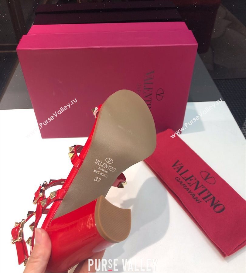 Valentino Classic Rockstud Heel Sandals 9.5cm in Patent Leather with Straps Red 2025 0711 (XL-250711091)