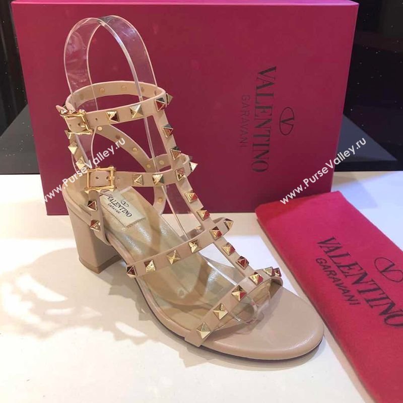 Valentino Classic Rockstud Heel Sandals 6.5cm in Calfskin Leather with Straps Nude 2025 0711 (XL-250711093)