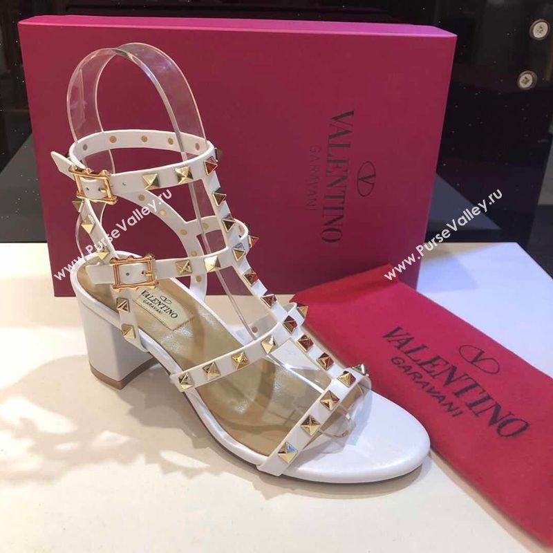 Valentino Classic Rockstud Heel Sandals 6.5cm in Calfskin Leather with Straps White 2025 0711 (XL-250711096)