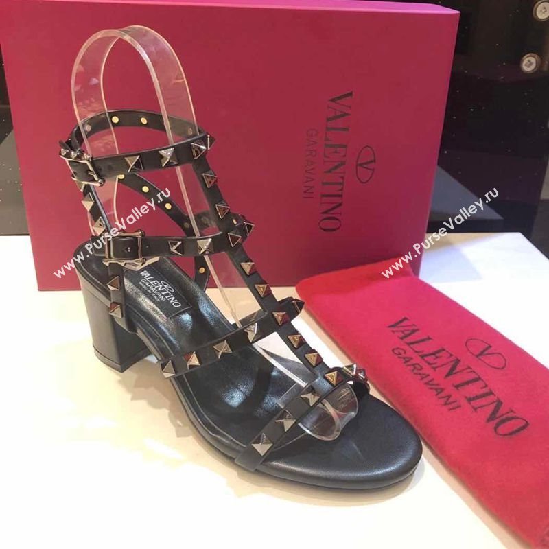 Valentino Classic Rockstud Heel Sandals 6.5cm in Calfskin Leather with Straps Black2 2025 0711 (XL-250711097)